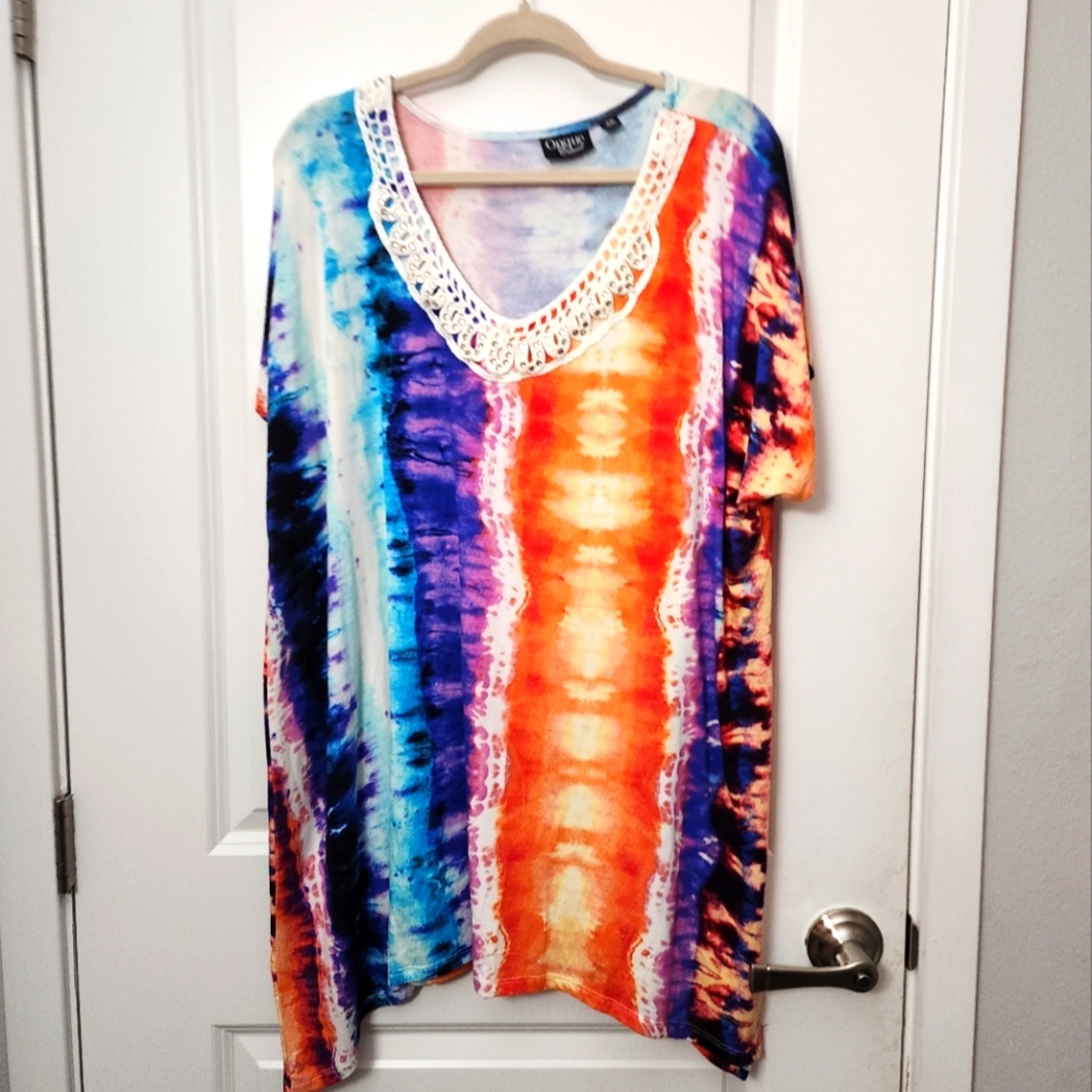 Onque Casuals Multicolor Tie-Dye Crochet Trim Tunic